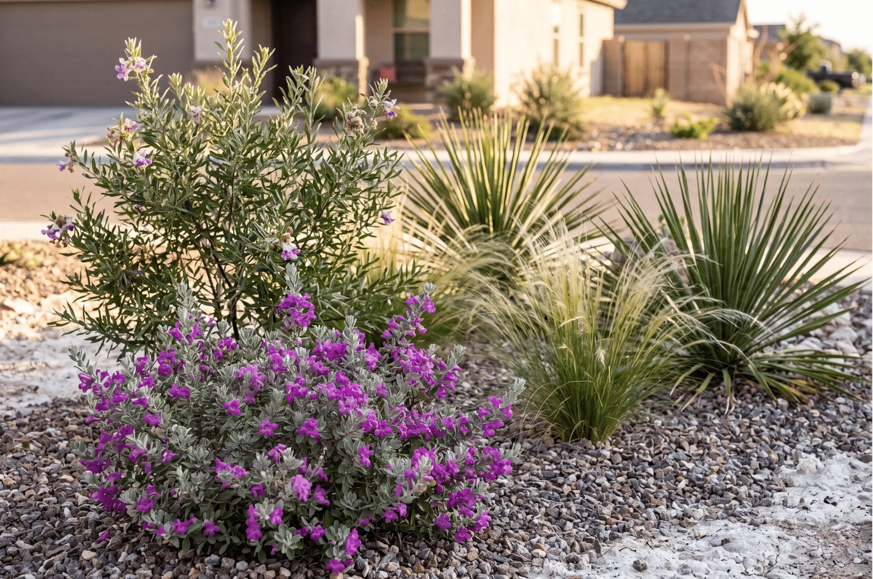 rock and gravel mulch zones xeriscaping Lubbock TX decomposed granite river rock West Texas landscape yard