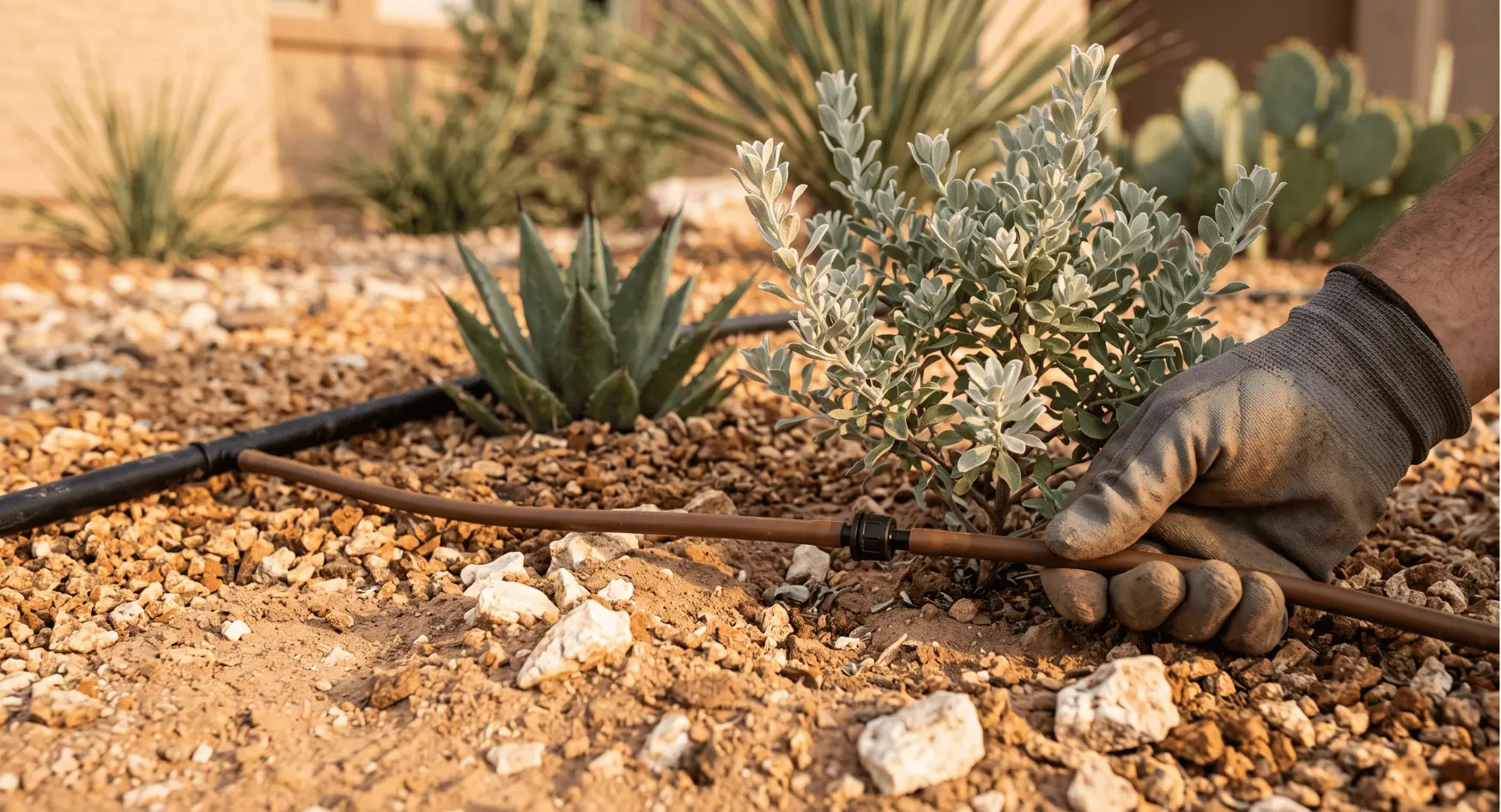 drip irrigation system installation for xeriscape garden Lubbock TX low-pressure water-efficient emittersoperty